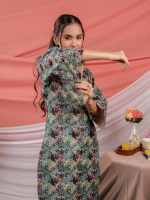  cotton green digital print workwear co ord set 2