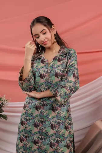  cotton green digital print workwear co ord set