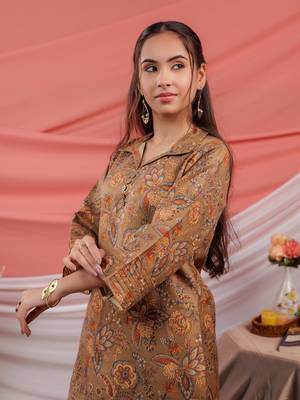  cotton brown digital printed work wear co-ord set 1
