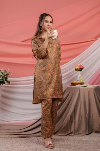  cotton brown digital printed work wear co-ord set