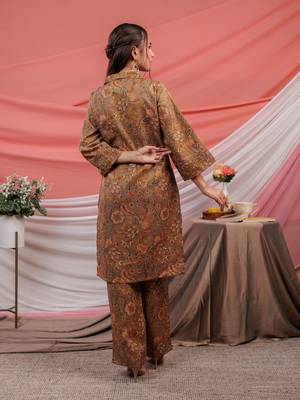  cotton brown digital printed work wear co-ord set 3
