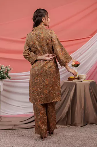  cotton brown digital printed work wear co-ord set