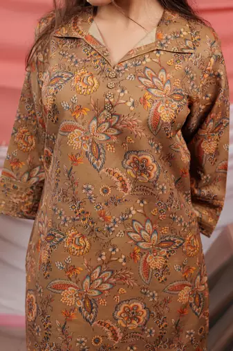  cotton brown digital printed work wear co-ord set