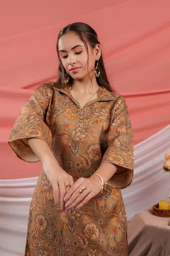  cotton brown digital printed work wear co-ord set