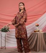  cotton digital printed maroon workwear co-ord set