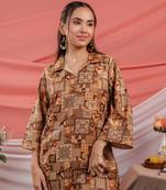  cotton brown digital printed workwear co-ord set