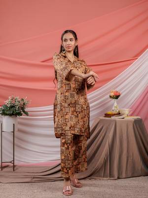  cotton brown digital printed workwear co-ord set 2