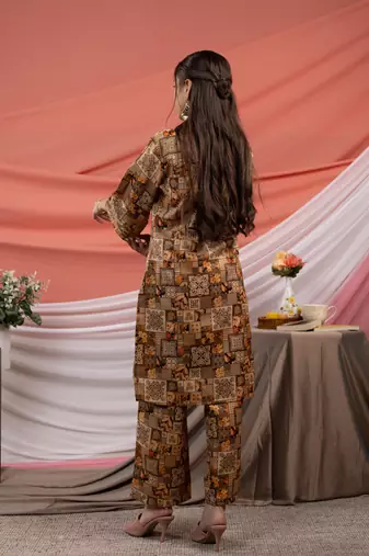  cotton brown digital printed workwear co-ord set