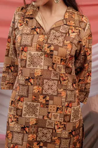  cotton brown digital printed workwear co-ord set