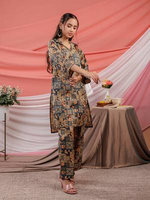  cotton green digital printed workwear co-ord set 2