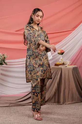  cotton green digital printed workwear co-ord set