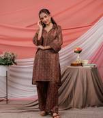  cotton brown digital paisley print workwear co-ord set