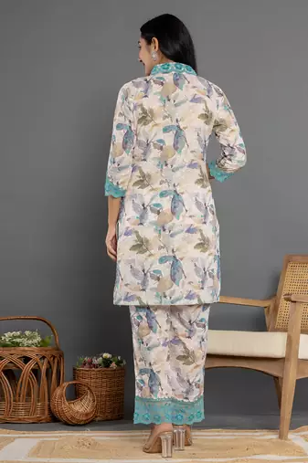  turquoise blue cotton schiffli co-ord set with lace