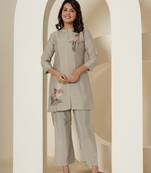  grey thread work shirt and trouser silk blend co-ord set