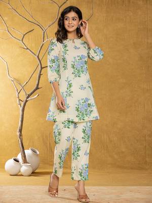  cotton blue floral print co-ord set 1