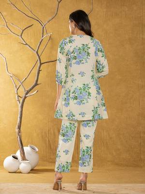  cotton blue floral print co-ord set 3