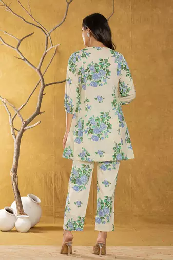  cotton blue floral print co-ord set