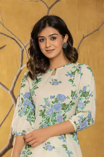  cotton blue floral print co-ord set