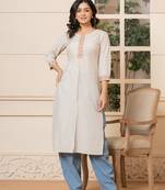  linen beige embroidery straight kurta