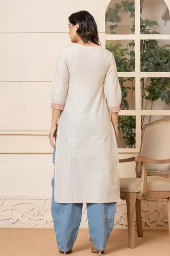  linen beige embroidery straight kurta