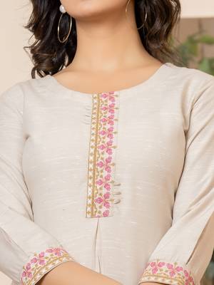  linen beige embroidery straight kurta 4
