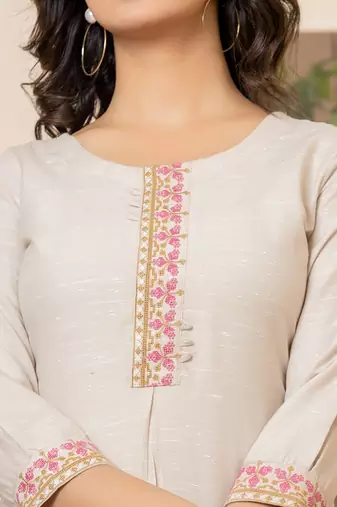  linen beige embroidery straight kurta