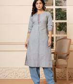  linen grey embroidery straight kurta