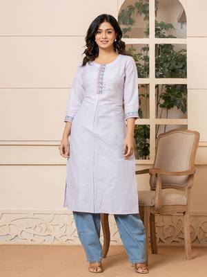  linen lavender embroidery straight kurta 1