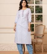  linen lavender embroidery straight kurta