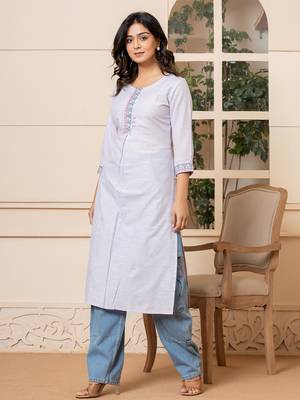  linen lavender embroidery straight kurta 2