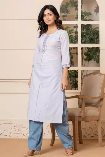  linen lavender embroidery straight kurta