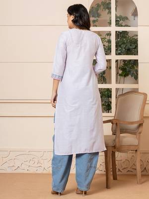  linen lavender embroidery straight kurta 3