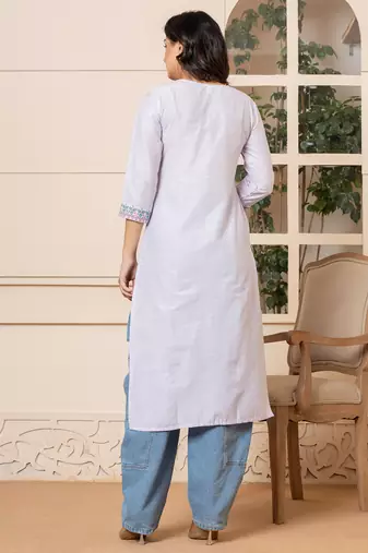  linen lavender embroidery straight kurta