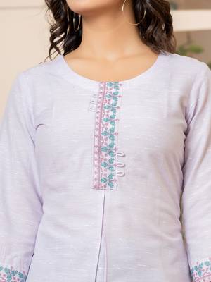  linen lavender embroidery straight kurta 4