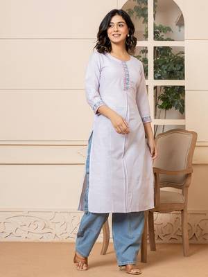  linen lavender embroidery straight kurta 5