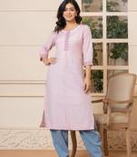  linen pink embroidery straight kurta