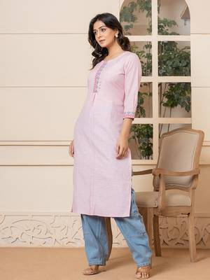  linen pink embroidery straight kurta 2