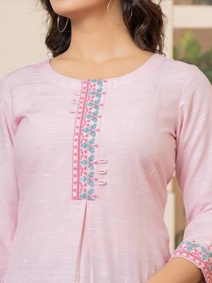  linen pink embroidery straight kurta 4