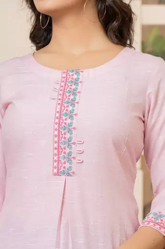  linen pink embroidery straight kurta