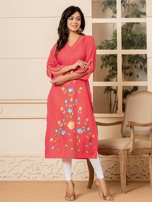  hot pink hand painted straight kurta 1