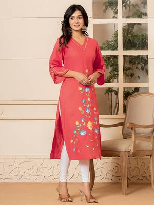  hot pink hand painted straight kurta 2