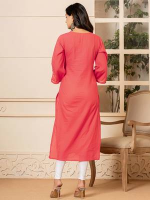  hot pink hand painted straight kurta 3