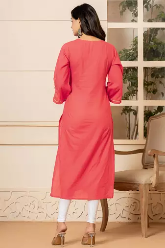  hot pink hand painted straight kurta