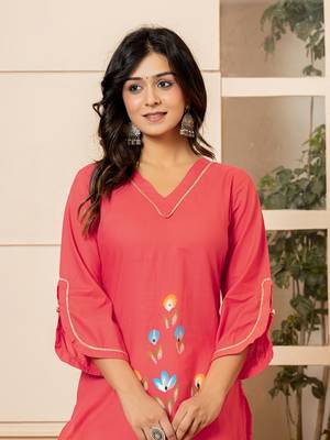  hot pink hand painted straight kurta 4