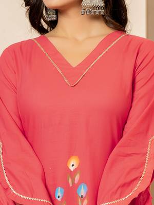  hot pink hand painted straight kurta 5