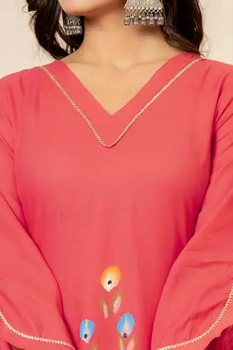  hot pink hand painted straight kurta