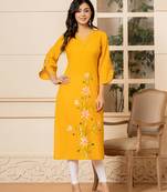  mustard hand painted straight kurta
