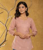  rust chikankari striped regular top