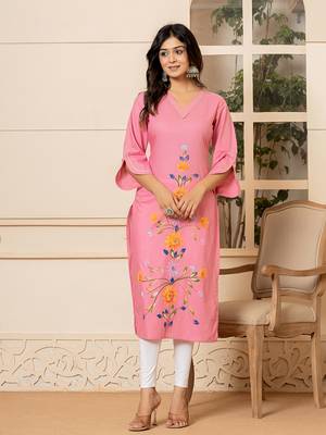  pink hand painted straight kurta 1
