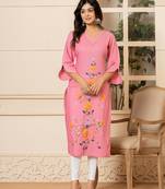  pink hand painted straight kurta